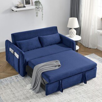 GEROJO 55 Modern Velvet Convertible Sofa Bed with Adjustable Backrest, Pull-Out Sleeper, and Detachable Arm Pockets-AA