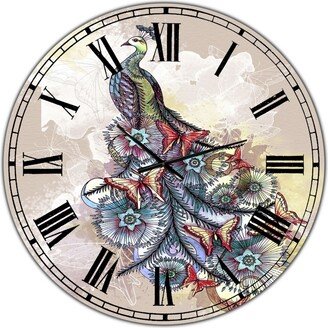 Designart Butterfly Peacock Oversized Cottage Wall Clock - 36 x 36