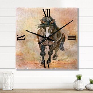 Designart 'Portrait Of Beautiful Chestnut Horse I' Farmhouse Large Wall Clock