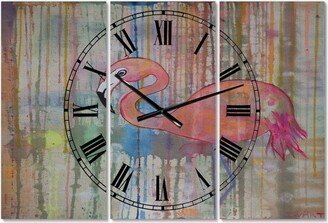 Designart Flamingo I Large Cottage 3 Panels Wall Clock - 23