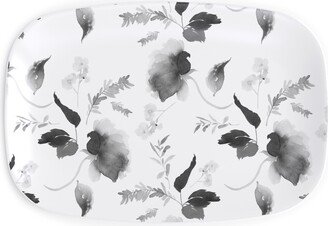 Serving Platters: Spring Beginning - Black And White Serving Platter, White