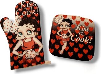 Kiss The Cook Custom Made Oven Mitt & Pot Holder Set