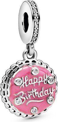 Cubic Zirconia Pink Birthday Cake Dangle Charm