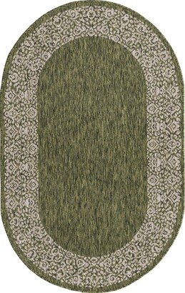 Bayshore Home Outdoor Pashio Border Ii Floral Border 3'3 x 5'3 Oval Area Rug