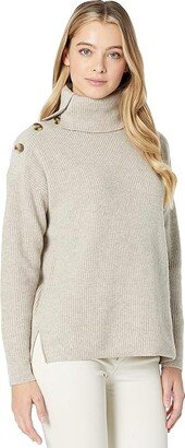 Button-Shoulder Turtleneck Sweater (Heather Mist) Women's Sweater