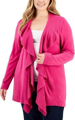 Plus Size Luxsoft Ruffled Cardigan Sweater, Created for Macy's