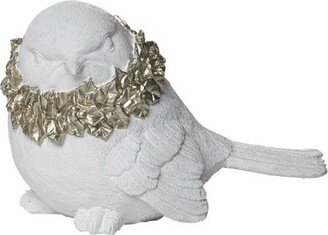 Resin 5.5 in. White Christmas Elegant Glitter Wreath Bird Figurine