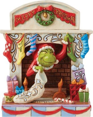 Jim Shore Grinch Peaking Out of Fireplace Figurine