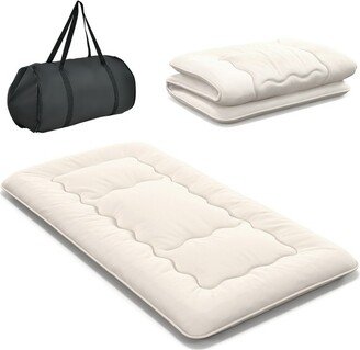 Twin Futon Mattress Japanese Floor Sleeping Pad Washable Cover Carry Bag Beige