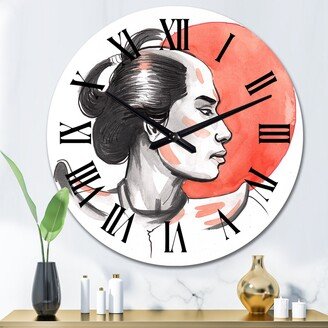 Designart 'Samurai Warrior And Red Sun' Mid-Century Modern wall clock