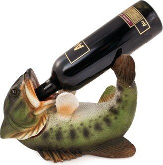 Boozy Bass Polyresin Wine Bottle Holder Set of 1, Green, Holds 1 Standard Wine Bottle