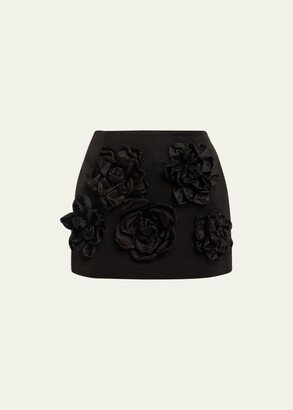 Floral-Embroidered Ottoman Cotton Mini Skirt