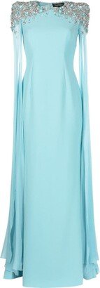 Jenna crystal-embellished cape gown