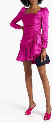 Ruched hammered-satin mini dress