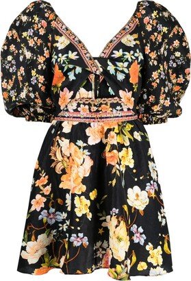 Floral-Print Puff-Sleeved Dress