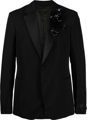 Floral-Appliqué Single-Breasted Blazer