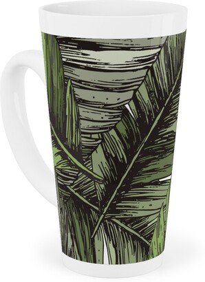 Mugs: Tropical Palm Leaves - Green Tall Latte Mug, 17Oz, Green