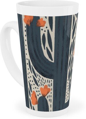 Mugs: Wyatt - Cactus - Navy Tall Latte Mug, 17Oz, Blue