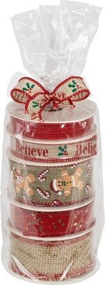 Northlight Set of 5 Gingerbread Matching Themed Craft Christmas Ribbons 1.5