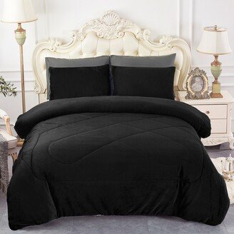 3 Piece Sherpa Plush Micro Suede Comforter Set