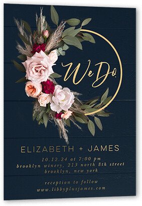 Wedding Invitations: Dark Florals Wedding Invitation, Gold Foil, Black, 5X7, Matte, Personalized Foil Cardstock, Square