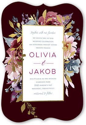 Wedding Invitations: Delicate Blooms Wedding Invitation, Red, Gold Foil, 5X7, Matte, Signature Smooth Cardstock, Bracket