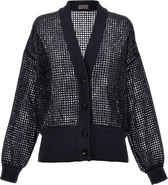 Sequinned V-Neck Button-Up Cardigan