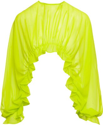 Yellow 'carambola' Ruffled Shrug In Light Chiffon Woman