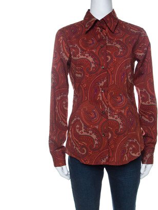 Burnt Orange Paisley Print Cotton Fitted Button Down Shirt M