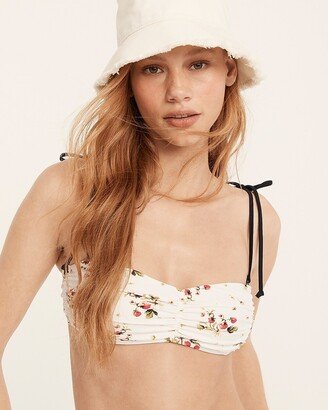 Ruched tie-shoulder bikini top in strawberry floral