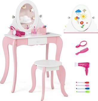 Pretend Kids Vanity Set Makeup Dressing Table 2-in-1 Mirror &