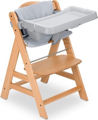 AlphaPlus Grow Along Wooden High Chair w/Grey Tray Table & Deluxe Cushion - Brown - 16.5