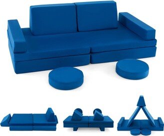 10PCS Kids Play Sofa Set Folding Couch Toddler Playset Blue/Grey/Green