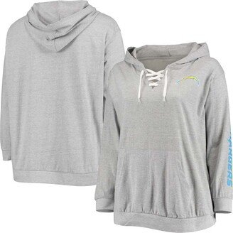 Women's Plus Size Heathered Gray Los Angeles Chargers Lace-Up Pullover Hoodie