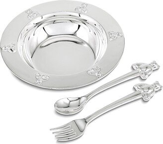 Curata Silver-Plated Teddy Bear Bowl Spoon Fork Set