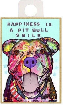 Happiness Is A Pit Bull Smile Colorful Dog Wood Magnet Fridge Kitchen Locker Any Metal Surface Made in The USA 2.5