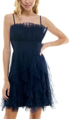 pear culture Juniors' Ruffled Lace-Up-Back Dress