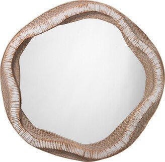 Accent Mirror with Abstract Rattan Encasing, Beige and Cream