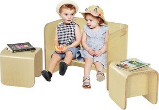 3 Piece Kids Wooden Table & Chair Set Children Multipurpose Homeschool Furniture