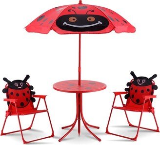 Kids Patio Set Table And 2 Folding Chairs w/ Umbrella Beetle Outdoor Garden Yard