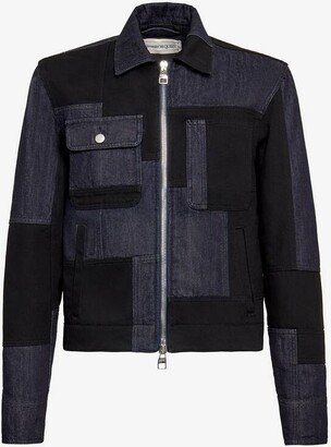 Men's Patchwork Denim Jacket In Indigo/black