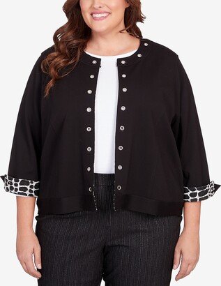 Plus Size World Traveler Ponte Jacket with Animal Trim