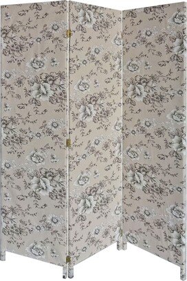 71 Inch 3 Panel Fabric Room Divider with Floral Print, Gray