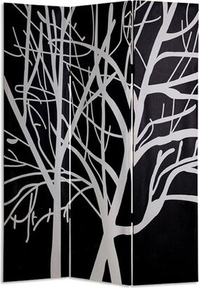 3 Panel Canvas Room Divider with Branch Pattern - 72 H x 2 W x 48 L Inches