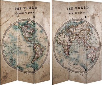 Handmade 6' Double Sided Vintage Globe Canvas Room Divider