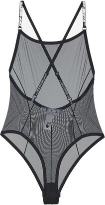 Logo Strap Sleeveless Mesh Bodysuit