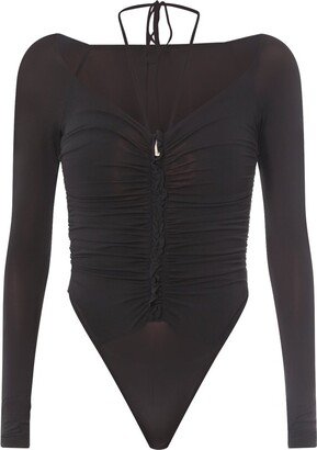 Pleat-Detailed Scoop Neck Bodysuit