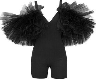 Lia Aram Tulle-Trimmed Symmetrical Bodysuit