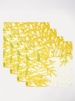 Set Of Four Mimosa Flower-print Linen Napkins