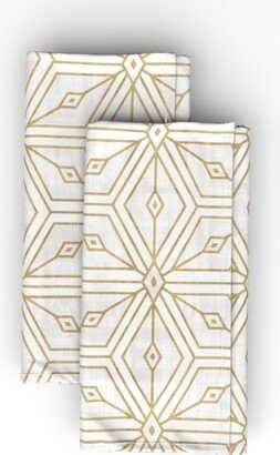 Cloth Napkins: Mod Star - White And Gold Cloth Napkin, Longleaf Sateen Grand, Yellow